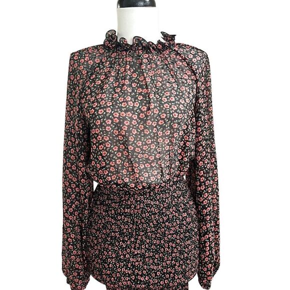 C Meo Collective Dress S ditzy Floral Longevity Smocked Sheer Grunge Whimsigoth - Picture 2 of 16